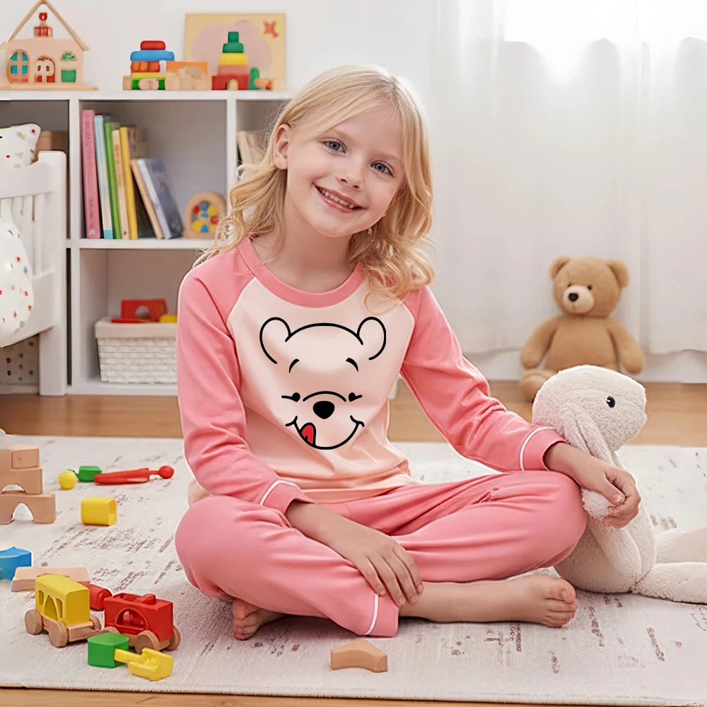 

Детский пижамный комплект Винни Пух, одежда для сна, футболка с длинными рукавами, топы, длинные штаны, осенняя одежда, новогодняя домашняя одежда унисекс для мальчиков и девочек