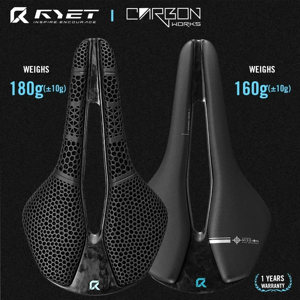 

RYET 3D Printed Full Carbon Bike Saddle, 245*143/150mm Bike Seat for MTB Gravel Road Bicycle Seat, Cycling Cushion Accessories