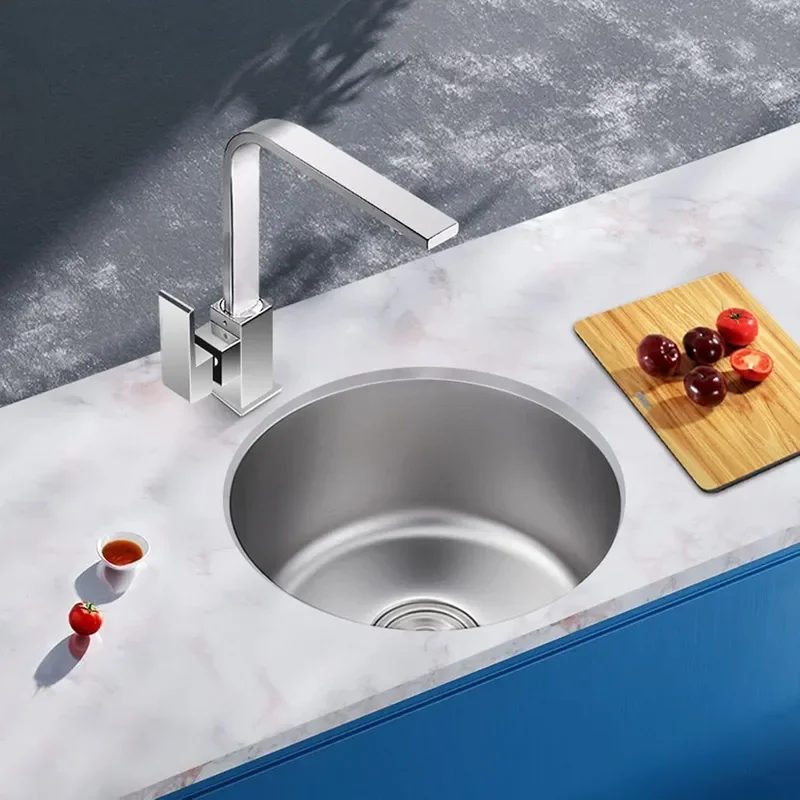 Mini Round Kitchen Sink 304 Stainless Steel Nano Undermount Basin Small Size for Bar Counter Single Bowl Washbasin