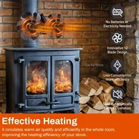 12 Blade Wood Stove Fireplace Fan Heat Powered Stove Log Wood Burner Fan Quiet Home Double 6Blade Firewood Fireplace Fan
