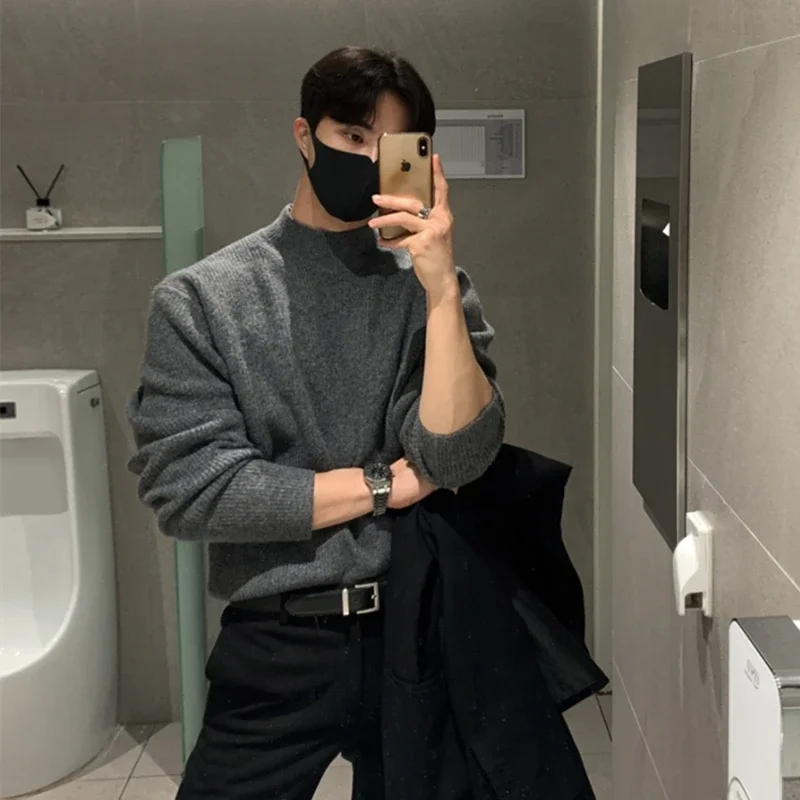 

Pop Winter Thick Sweater Men Warm Casual Thicken Knitted Pullover Men Korean Slim Fit Long Sleeved Sweater Mens Jumper Clothes
