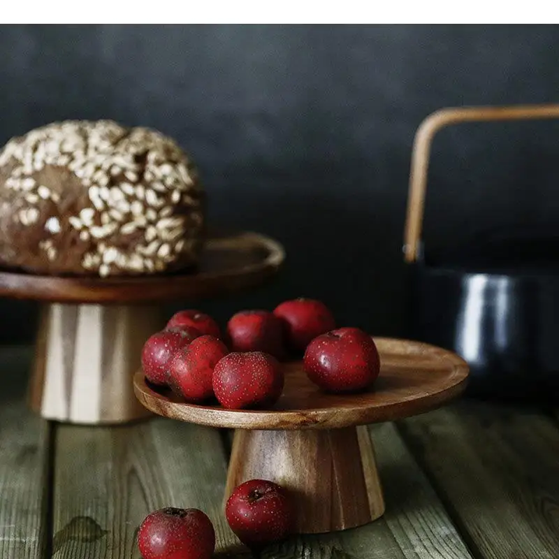 

Japanese Style Tall Solid Wood Fruit Plate Cake Dessert Candy Table Decoration Hotel Service Tray Kitchen Storage Supplies