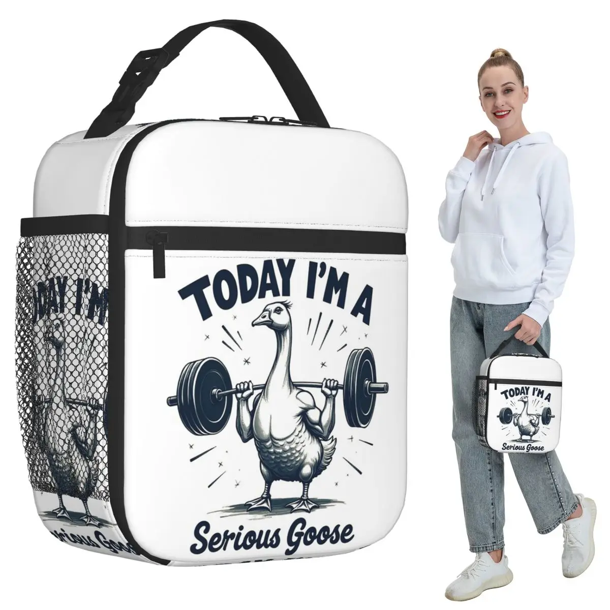 Today I'm A Serious Goose Lifting Weights Gym Insulated Lunch Bag for Women Office Cooler Thermal Food Box Tote Lunch Boxes