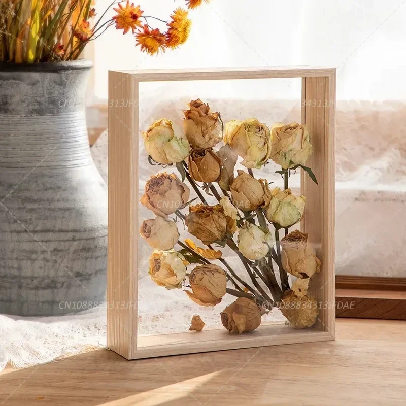 4cm Deep Transparent Shadow Box Frames Bouquet Display Flower Case Deep for Crafts 3D Picture Memorabilia Memory Wooden Tabletop