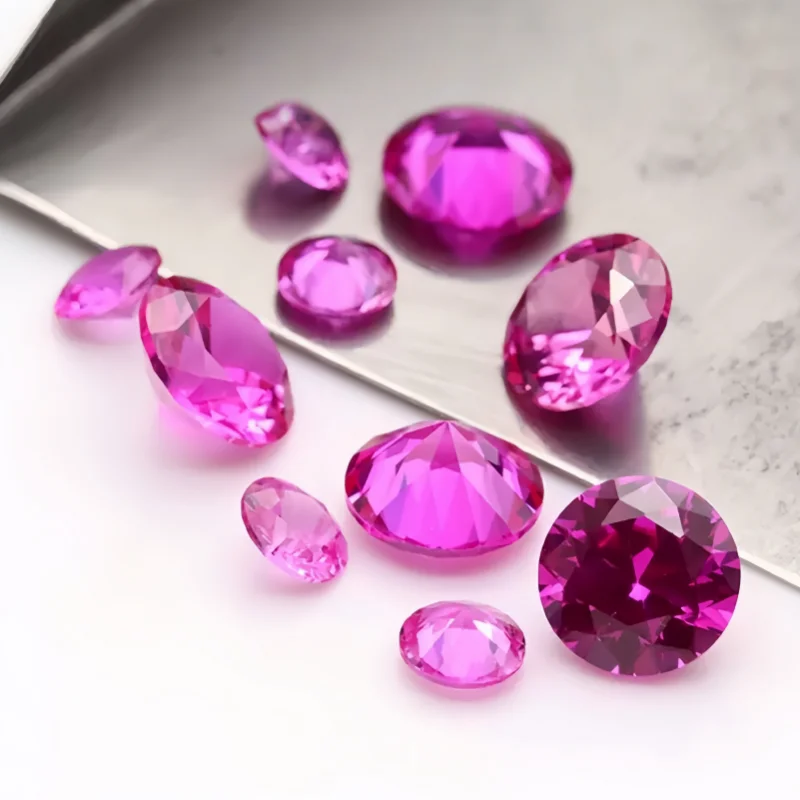 Size 4~10mm Round Brilliant Cut Rubys Synthetic Corundum 2# Ruby Pink  Rose RedStone For Jewelry Making
