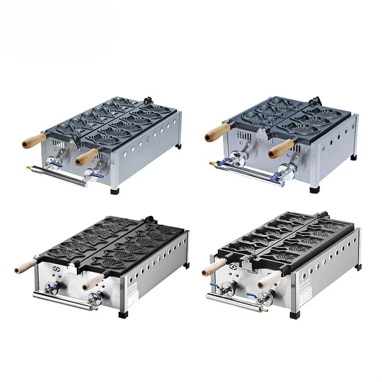 Mini Vertical Commercial Multi-Mold Forming Station With 6 Fish Cavities For Honeycomb Waffle Cone & Taiyaki Uniform Molding