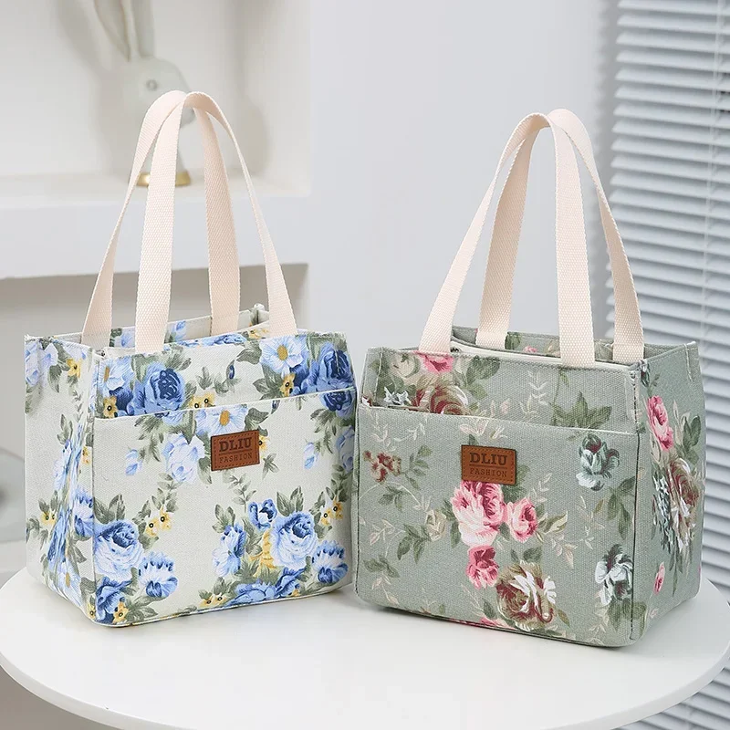 Floral Print Lunch Bag, Insulated Large Capacity Bento Bag, Thermal Cooler Handbag for School, Work, Travel & Picnic Insulation