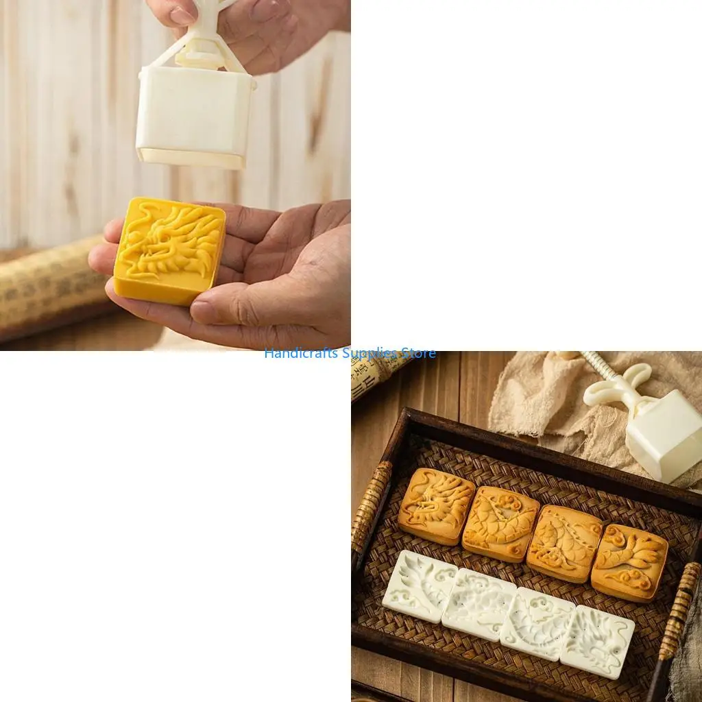 R1WA Chinese Pastries Mould Hand Pressed Chinese Dragon Mooncakes Mold Festival Cake Molds Dessert Moulds for Cooking Lover