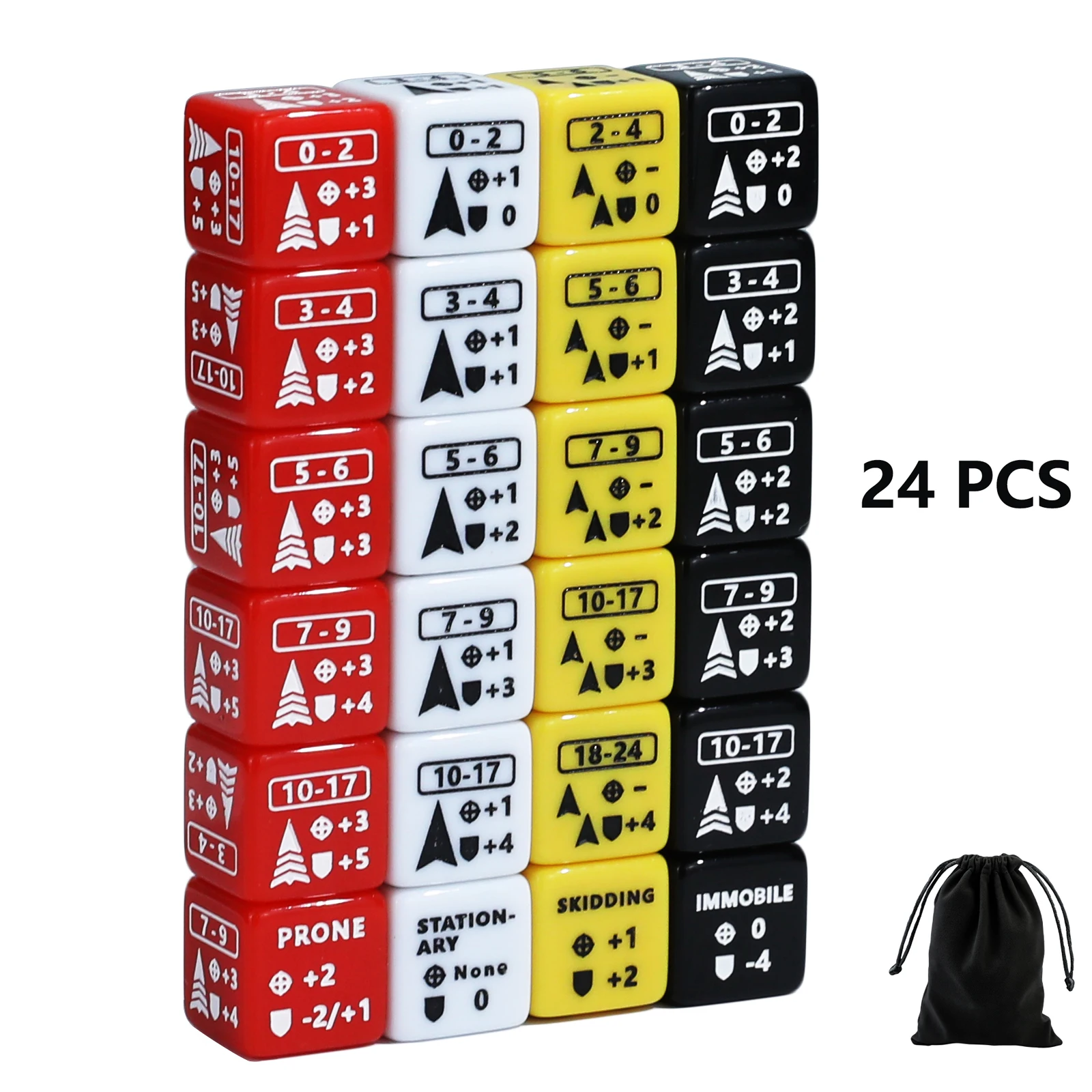 24PCS Tabletop Miniatures Game Dice Set Movement Tracking - Navigation Stats Modifier Tokens with Storage Box for Gamers