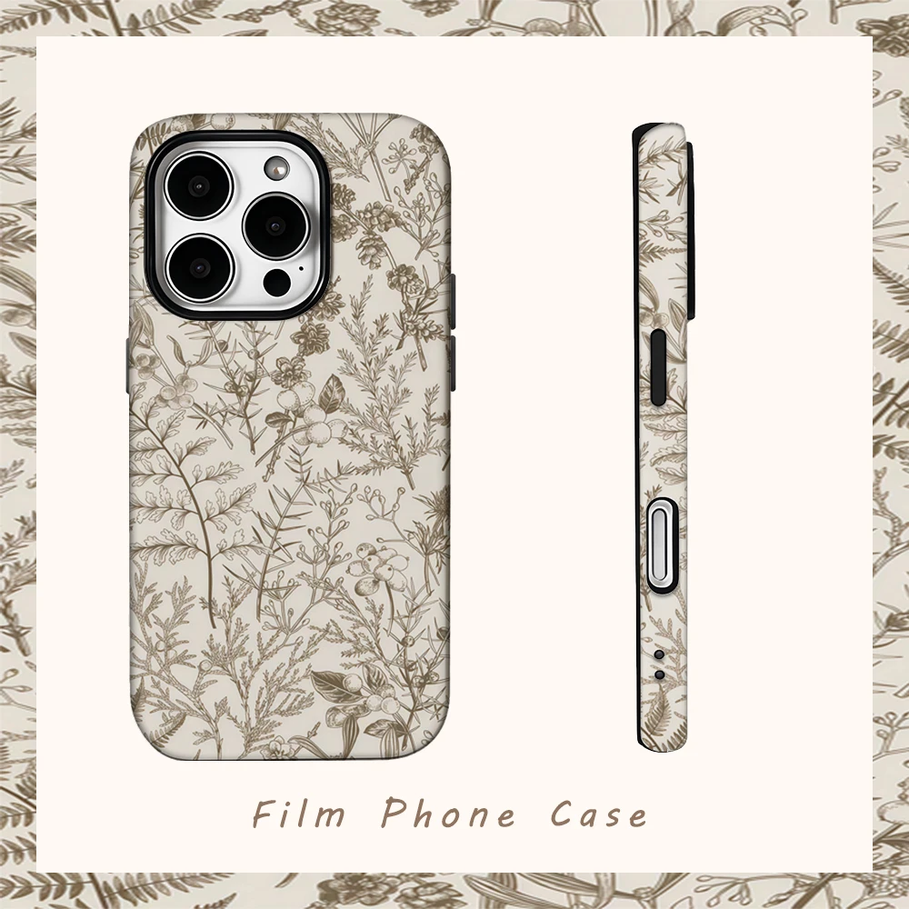 Beige Garten-Handyhülle für iPhone 16/15/14/13/12/11/X/XS/XR/17/18 Pro/Max/Plus Doppelschichtige Rückabdeckung Umweltfreundliches Silikon