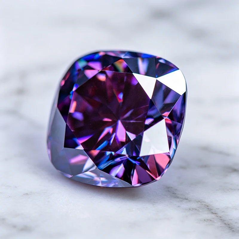 Moissanit-Stein Kaiserlila Farbe Kissenförmiger Schliff Charms Edelstein für DIY-Ringe, Halsketten, Ohrringe Hauptmaterialien mit Zertifikat – Detail 3