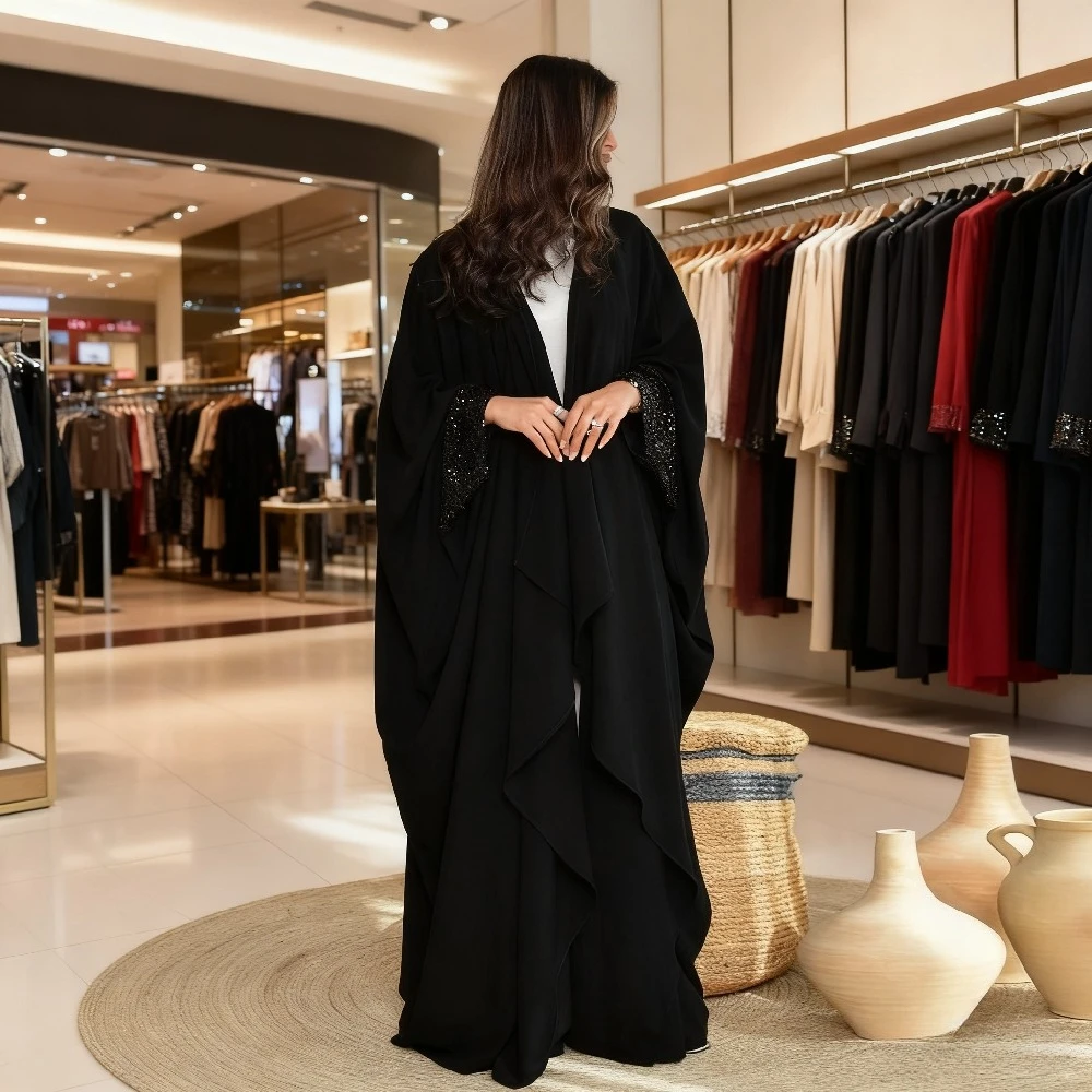 

Ид мусульманское женское вечернее длинное платье с блестками Джалабия Абая Марокко Дубай Кафтан Рамадан Vestidos Саудовская Аравия Кардиган Халат