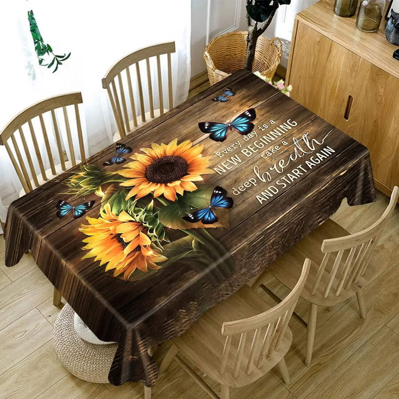 Sunflower Wood Grain Rectangle Tablecloth for Home Kitchen Wedding Party Decoration Tablecloth Restaurant Outdoor Picnic Mat