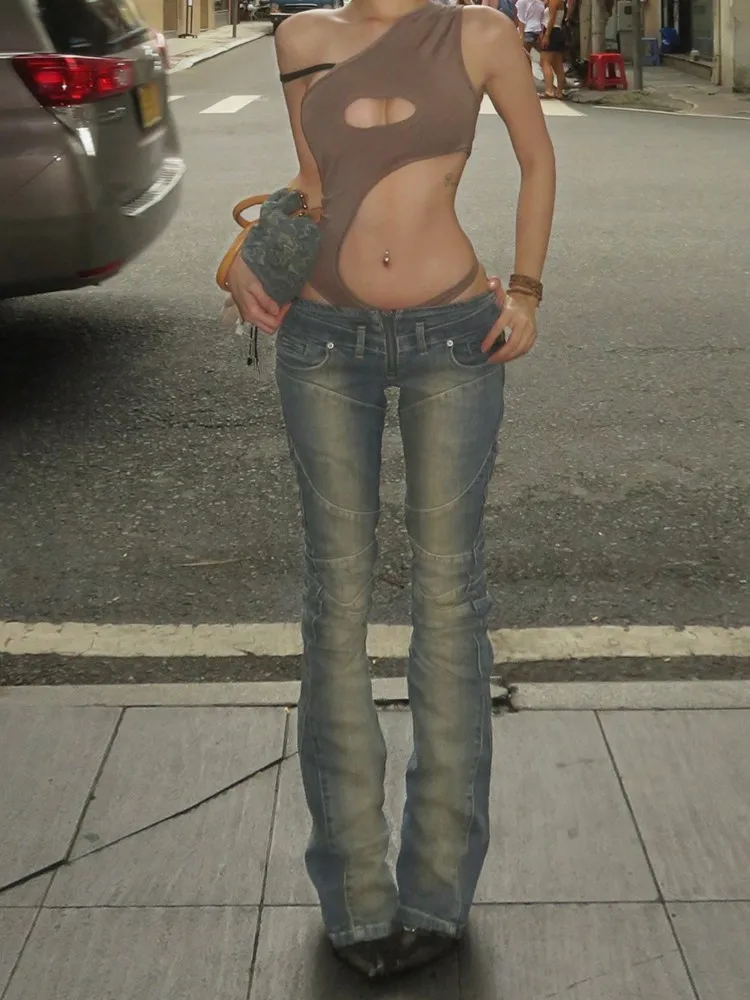 

Весенние модные популярные девушки с низкой талией, тонкие повседневные прямые брюки, женские индивидуальные уличные длинные джинсы в стиле ретро с разрезом