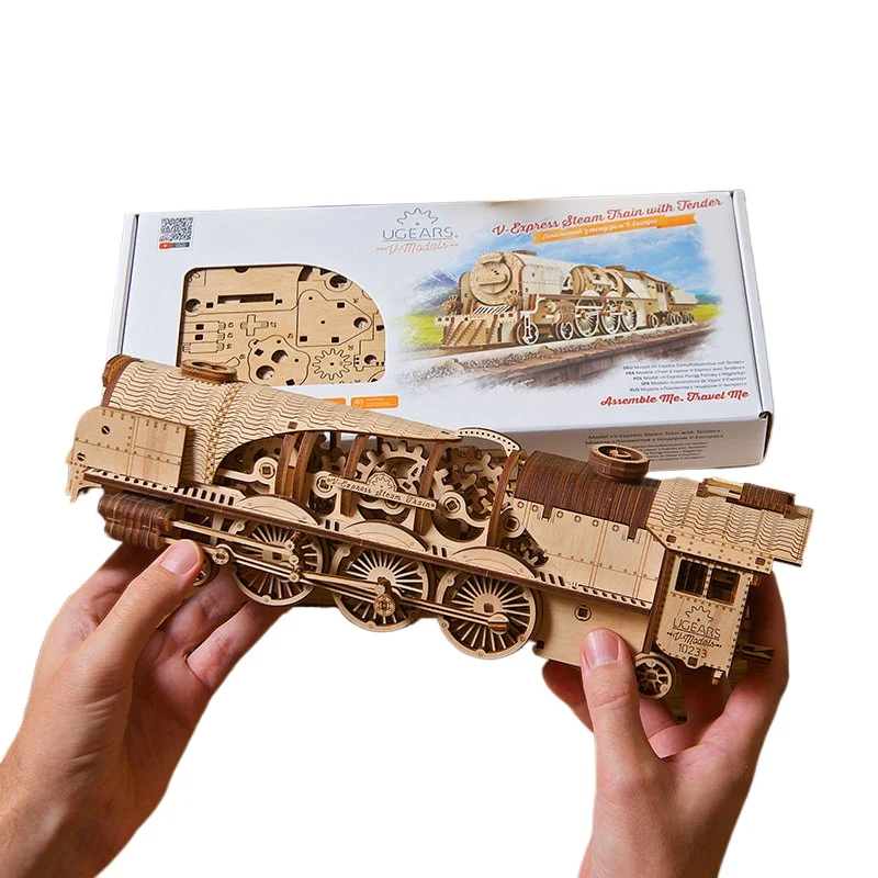 Retro steam train building block 3d three-dimensional puzzle adult version mechanical model birthday gift