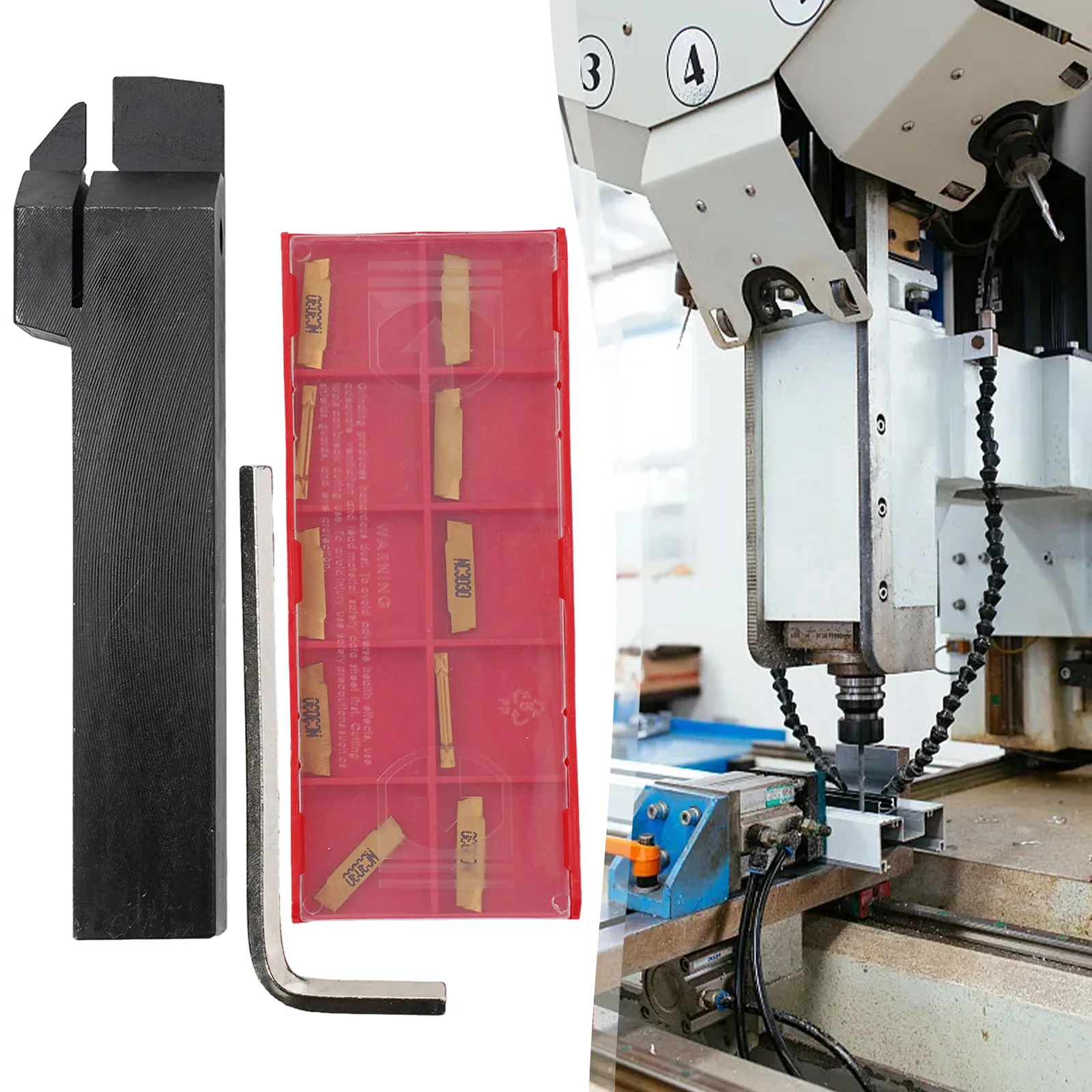 10 Buah Sisipan MGMN200 + MGEHR2020-2 20Mm Tempat Alat Pemotong Alur Bubut dengan Aksesori Mesin Kunci Pas