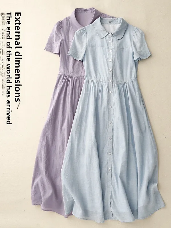 Color puro Blo algodón lino largo Svel muñeca Collar A-Line irt Dr adelgazamiento ropa de mujer de gran tamaño