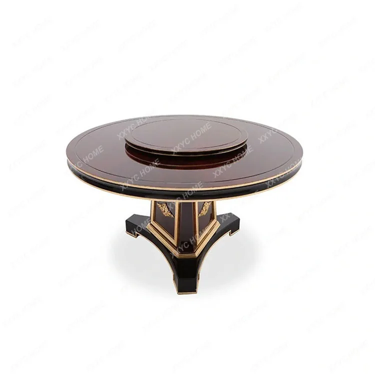 

Обеденный стол и стулья из массива дерева с резьбой в виде цветов, новый, в стиле античного золота, круглый, большой, для квартиры, на заказ