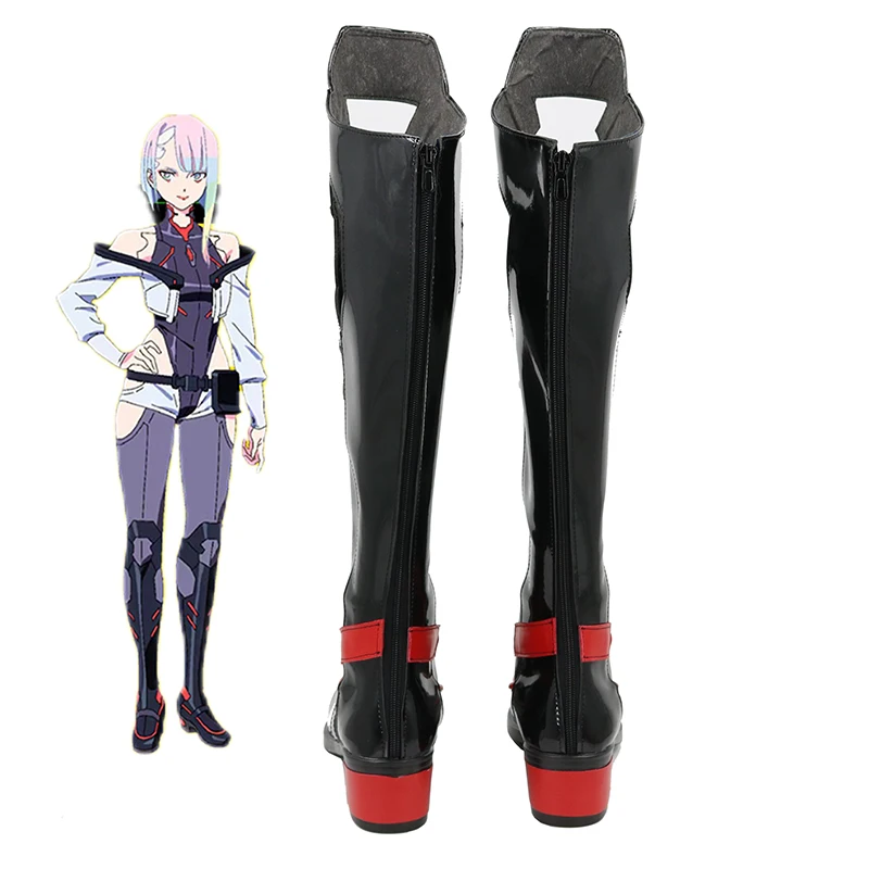 Cyberpunk edgerunners lucy cosplay sapatos de couro botas até o joelho halloween masquerade carnaval festa traje adereços