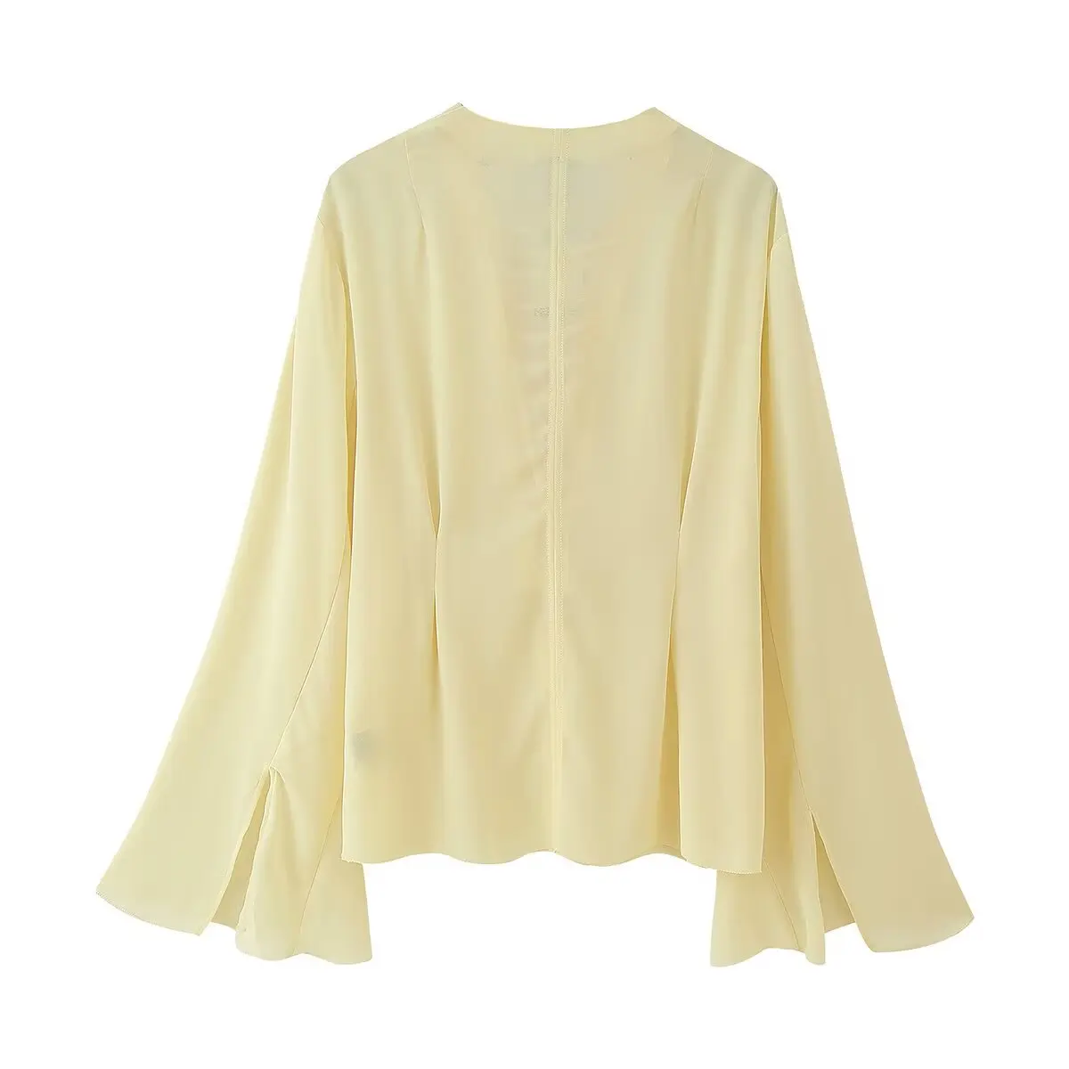 JNLEAOG Spring New Women's Fashion Design Belted Shawl Collar Long Sleeve Polyester V-neck Shirt Loose Fit Girls' Clothing