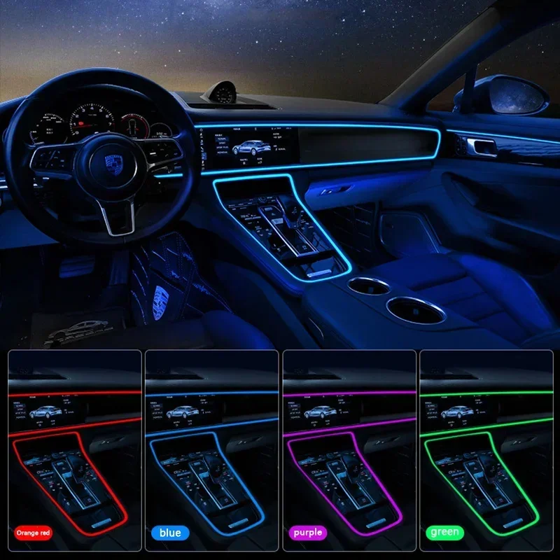 Car interior LED decorative light EL wiring Car DIY flexible ambient light USB party atmosphere diode neon light