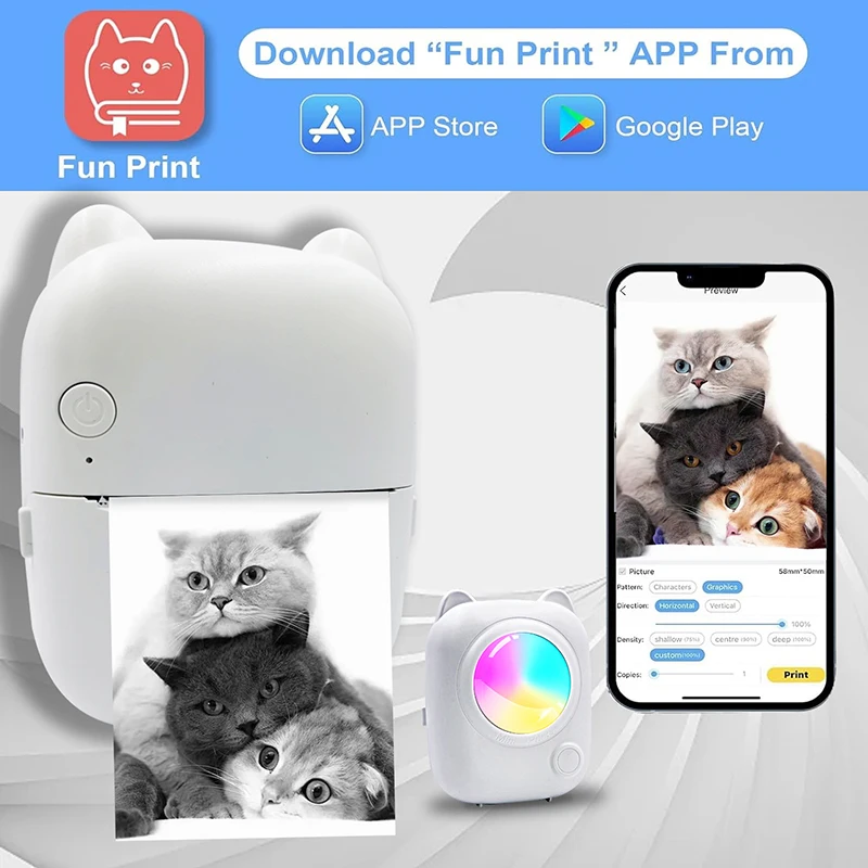 Uw Draagbare Printer, Mini-Zakprinter Met 5 Rollen Papier En 1 Rol Zelfklevende Sticker, Mini Pocket Thermische Printe