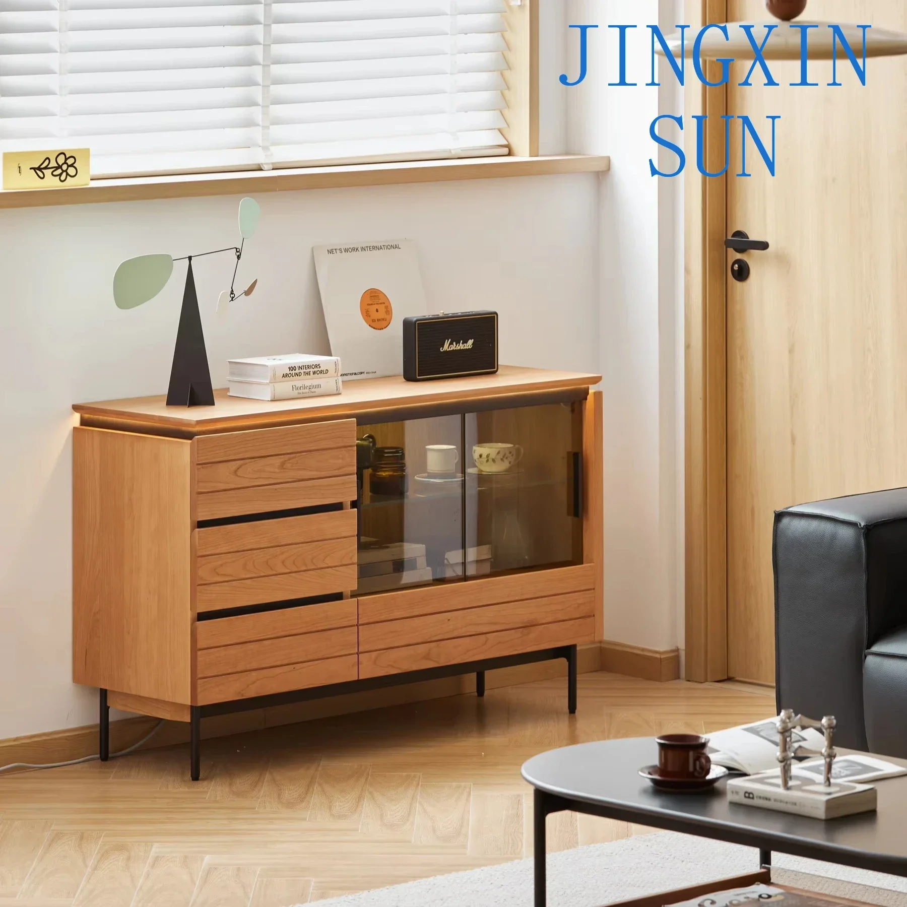 -Living Room/bedroom Cupboard with Glass Door Storage Cabinet Designer Style 6 Chest of Drawer
