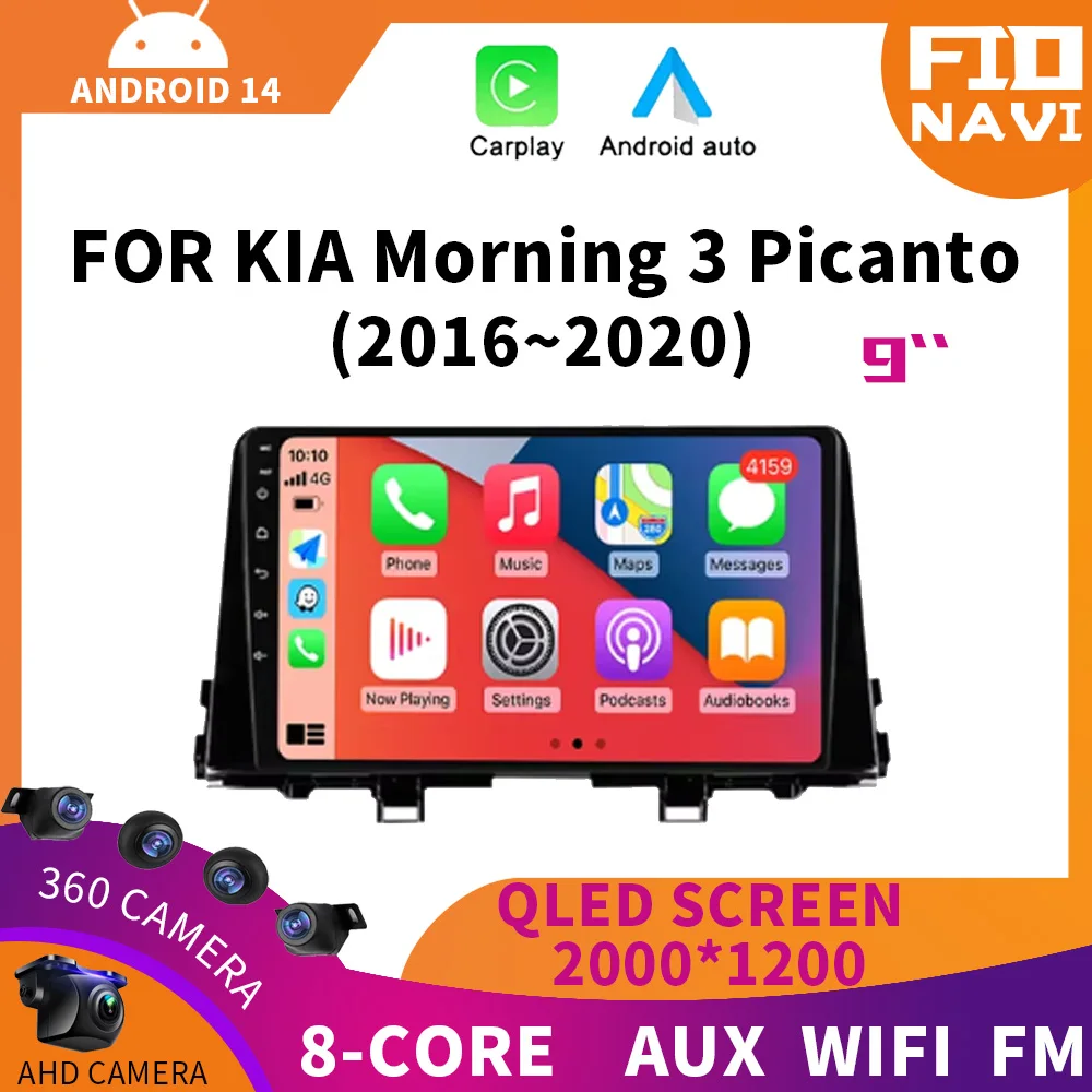 

For KIA Morning 3 Picanto 2016 2017 2018 2019 2020 9 Inch Car Multimedia Player Android 14 Car Stereo Car Radio GPS Carplay Auto