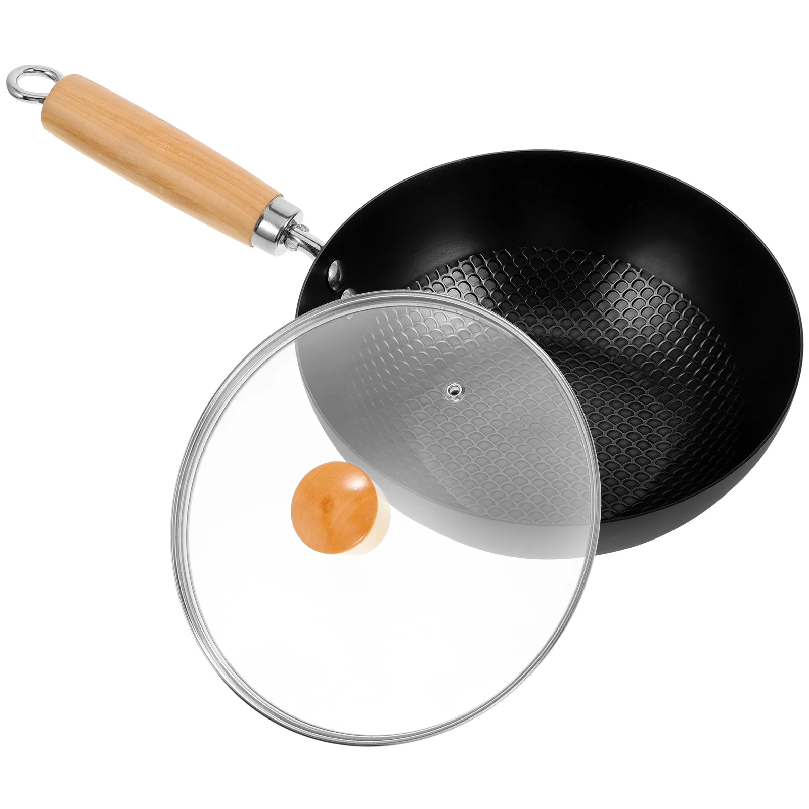 

1Set Household Flat Bottom Wok Lid Handle Gas Stove Compatible Small Frying Pan Kitchen Cooking Pot