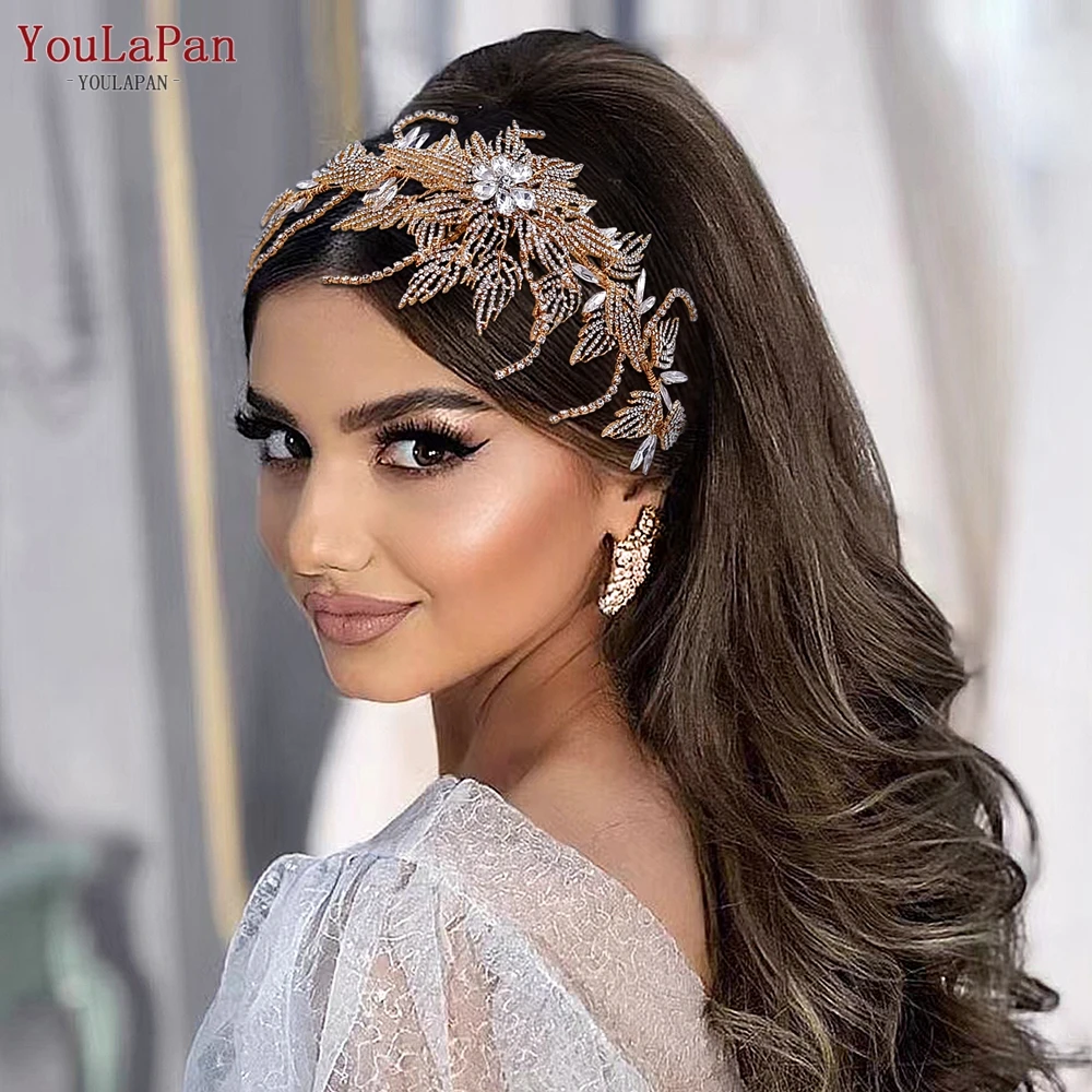 

YouLaPan Bridal Hair Accessories Golden Color Leaves Wedding Head Piece Woman Headband Bridal Headdress Party Headpiece HP380