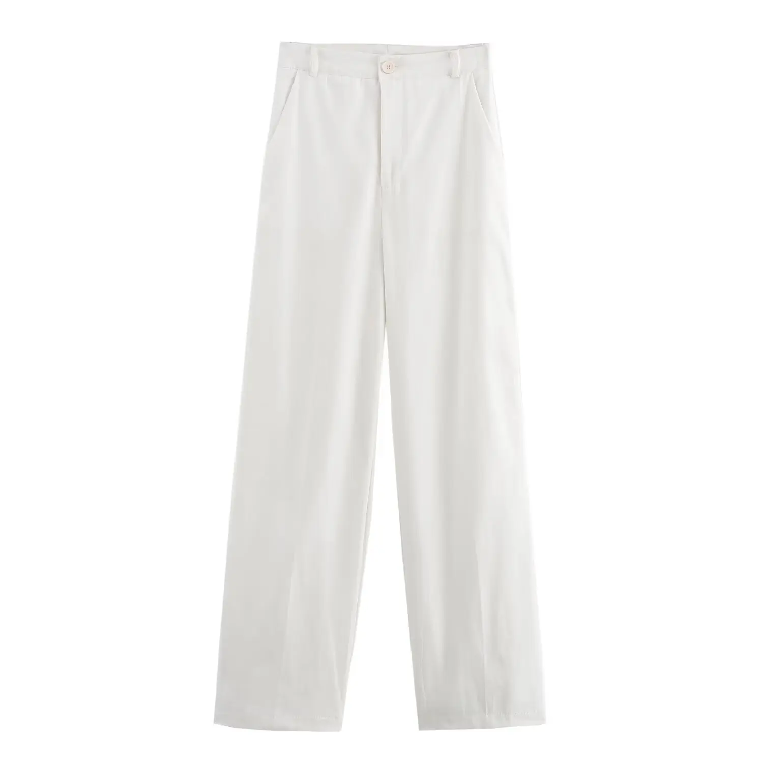 

TRAFZA Female Fashion Straught Pants White High Waist Pockets Button Zipper Trousers Summer Long Pants Woman Trendy TRAF