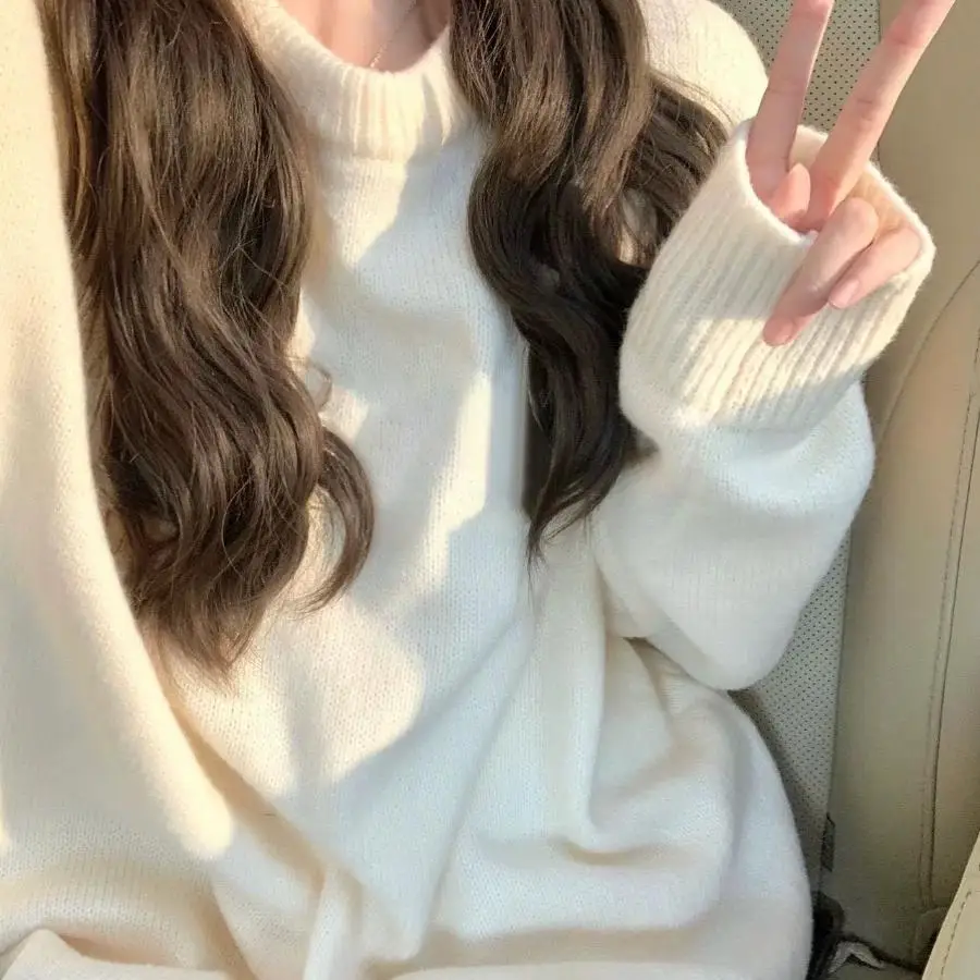 

Женский базовый вязаный свитер больших размеров, мягкий, уютный, Fufu, высококачественный, круглый, средней длины, милый, осень-зима, новое поступление