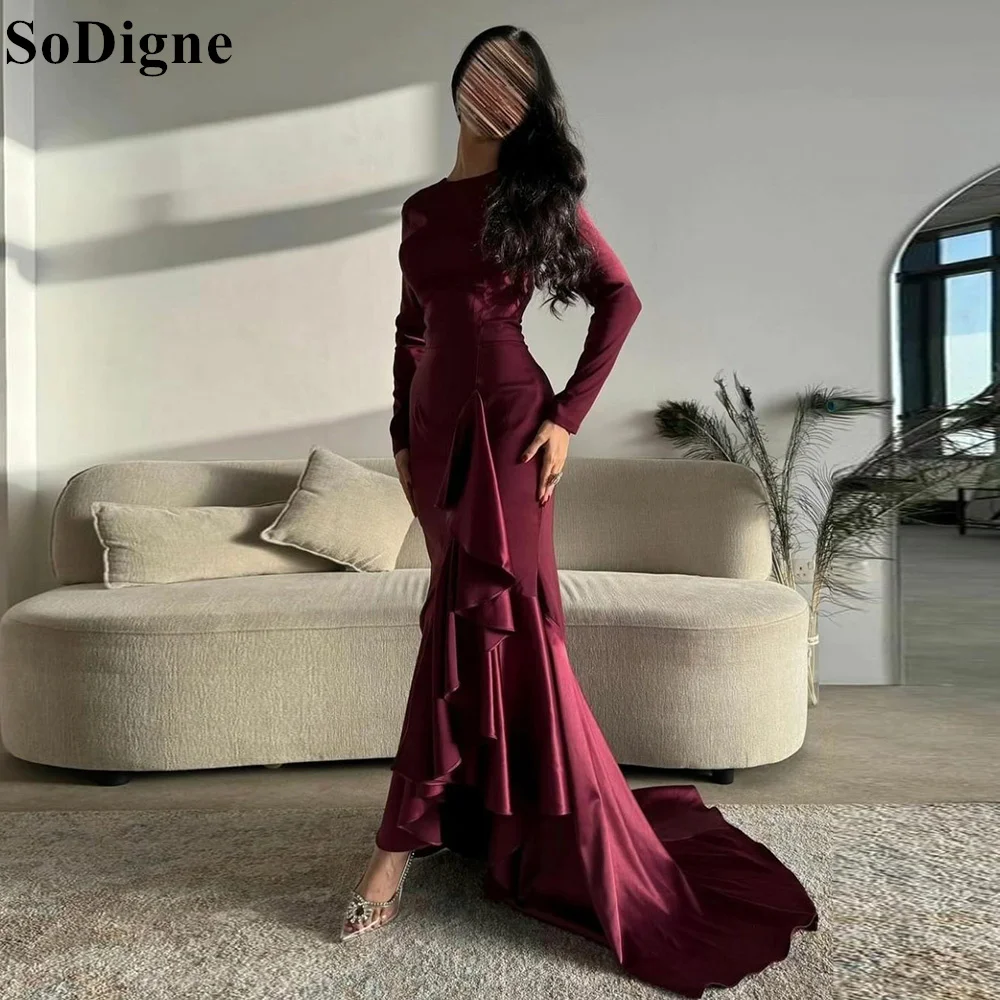 

SoDigne Elegant Mermaid Evening Dresses Ruffles Saudi Arabic O-Neck 2024 Modest Formal Occasion Prom Gowns for Women Party Dress