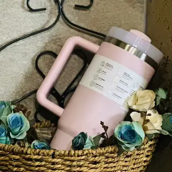 빨대 자동차 여행 머그잔 커피 텀블러 컵, 손잡이가 달린 스탠리, 절연 스테인레스 스틸 뚜껑, 30 oz, 40oz, 신제품 