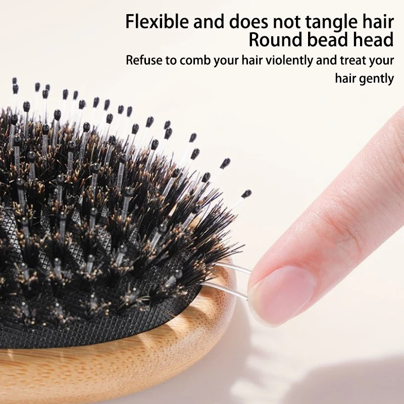 Elliptic Hair Brush Boar Bristle Massage Comb Anti-static Hair Scalp Woodiness Brush Styling Detangling Straighten Comb