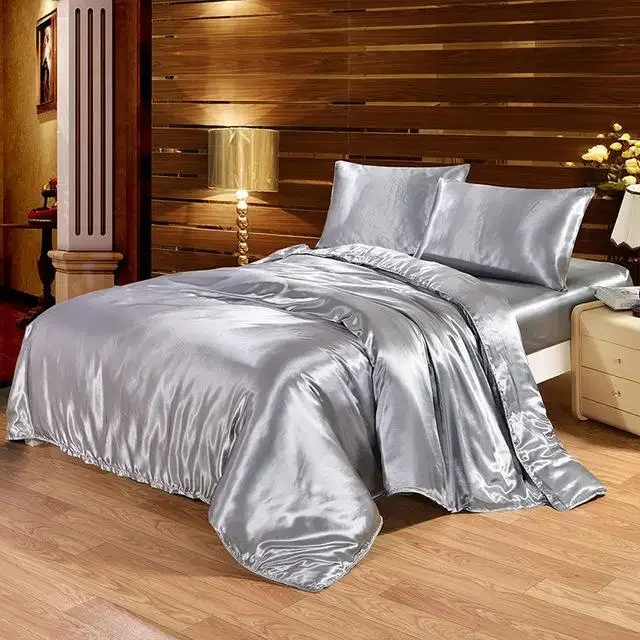 

30Bedding Set 4 Pieces Luxury Satin Silk Queen King Size Bed Set Comforter Quilt Duvet Cover Flat and Fitted Bed Sheet Bedcloth