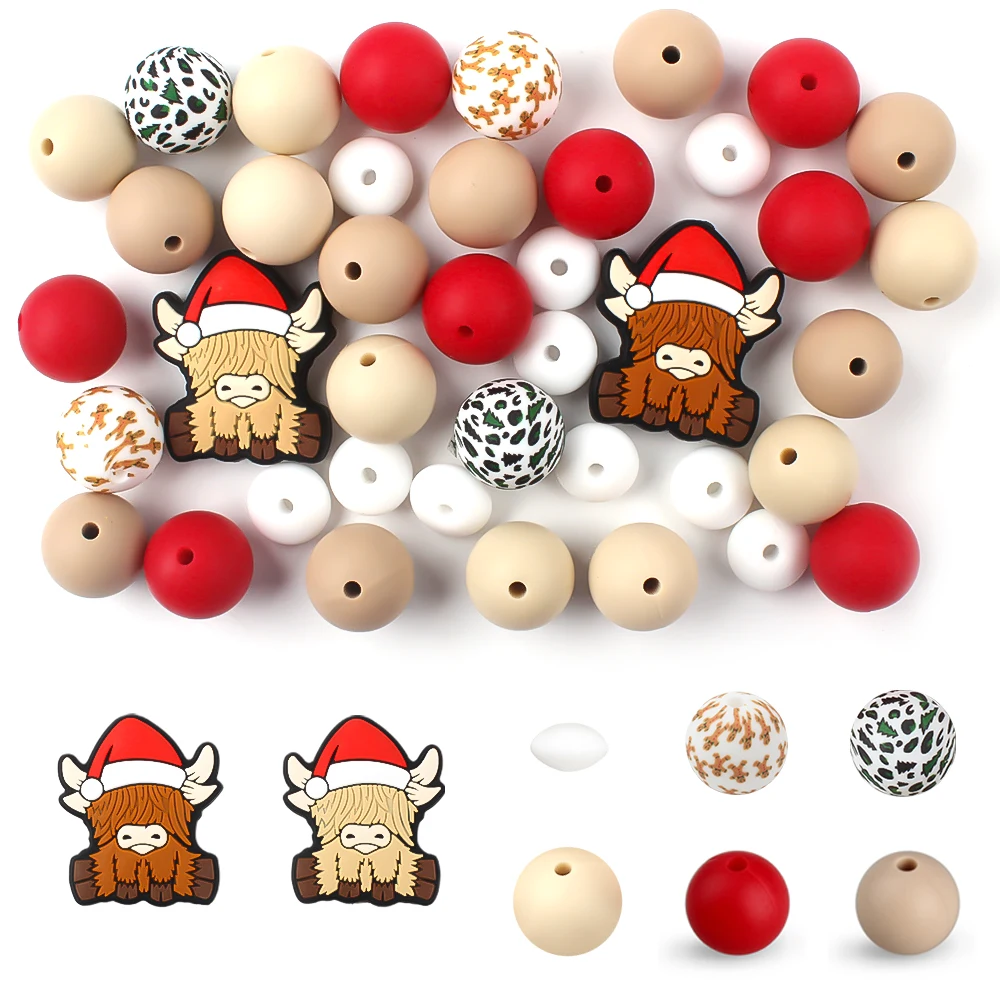 

40Pcs 2025 New Christmas Silicone Beads Set Kyloe Focal Beads Decorative for Pen Making Jewelry DIY Keychain Bracelets Accessory