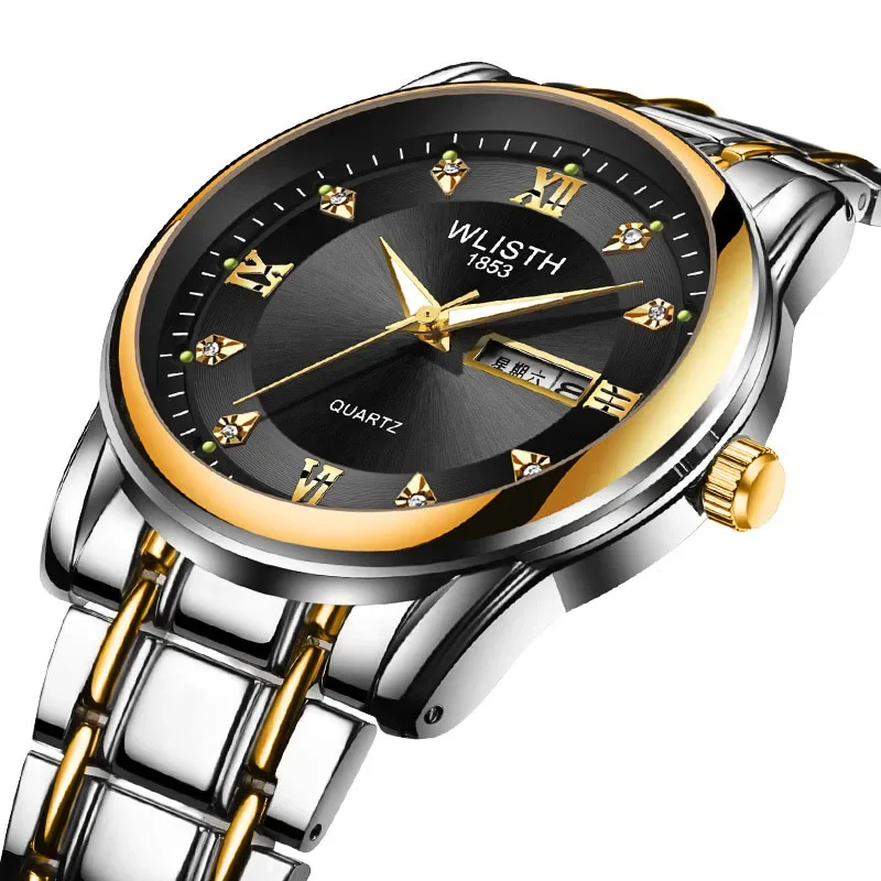 UTHAI メンズ腕時計ブランドビジネス高品質スチールバンド防水ダブルカレンダー高齢男性ファッションクォーツ時計腕時計