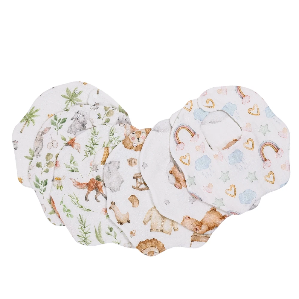 HappyFlute New 360 Degree Rotatable 24*25CM One Piece Cute  Print Soft 100%Cotton Fabric  Baby Breathable Bandana Drool Bibs