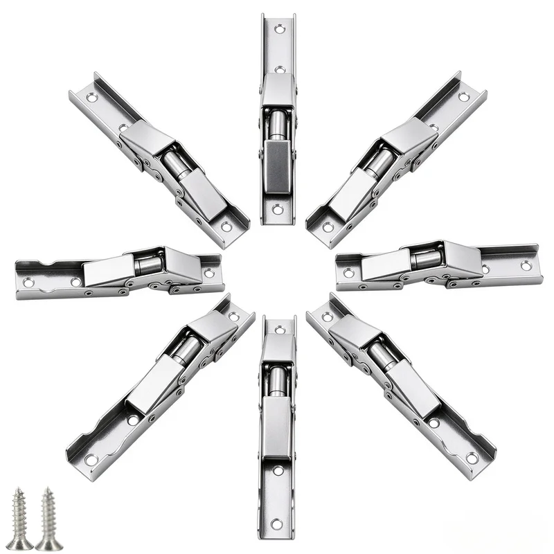 4Pcs/6Pcs/8Pcs Hidden Wall-Mounted Folding Hinges, Sleek Polished Metal Finish, Concealed Frame Surface Installation, Spring-Loaded Soft-Close Damping Hinges, Space-Saving Flip Table Support Bracket, Cabinet Door Vanity Rv DIY Furniture Modification Hardware