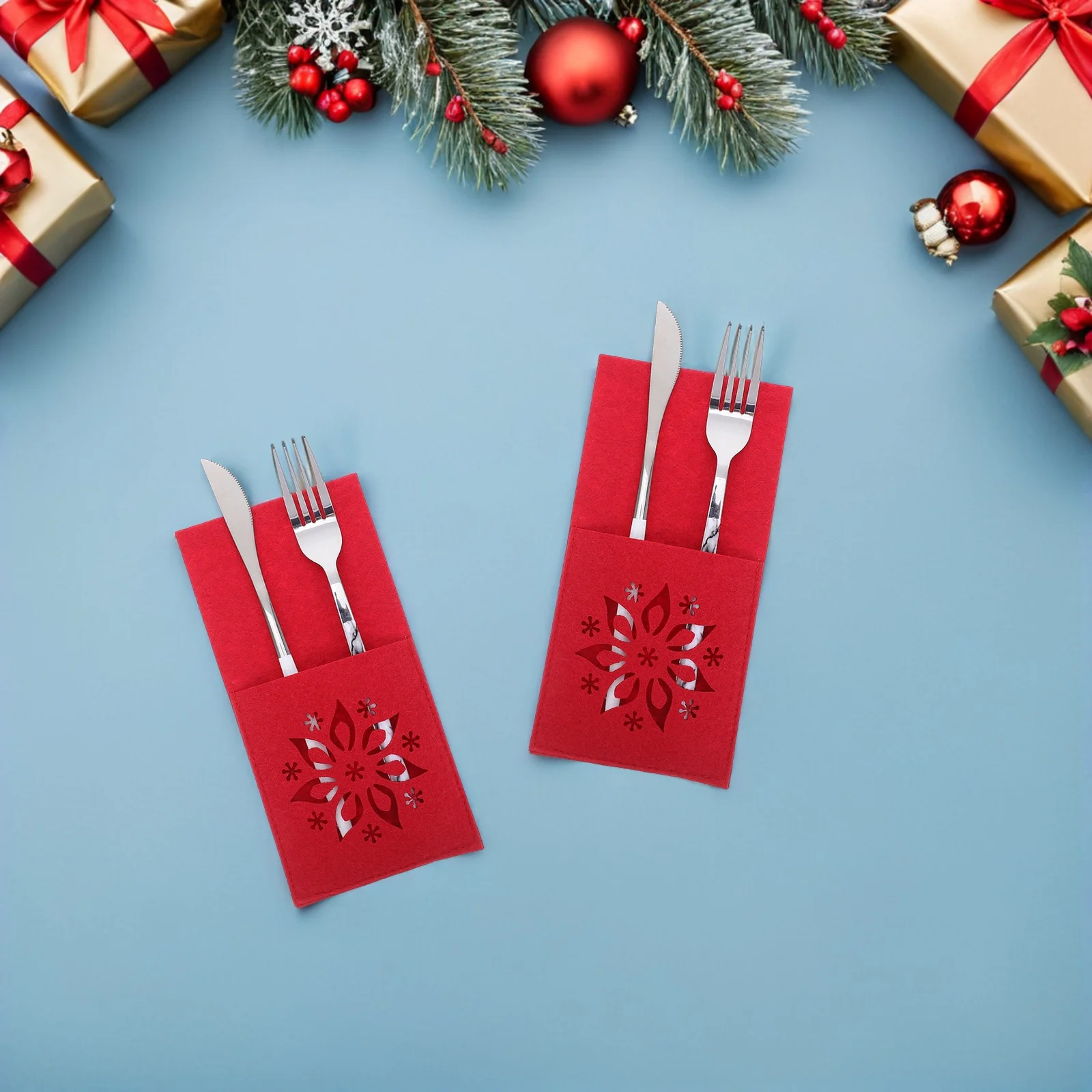 

8Pcs Christmas Cutlery Holder Snowflake Pattern Flatware Organizer Rustic Silverware Bags Utensil Pouch for Dinner Parties