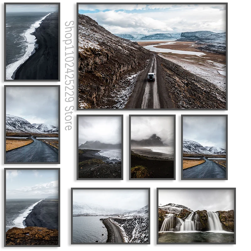 آيسلندا المشهد الساحل الطريق السريع المنطقة الجبلية المشارك قماش الطباعة أيسلندا السفر جدار ديكور أيسلندا الأسرة المنزل جدار الفن #1