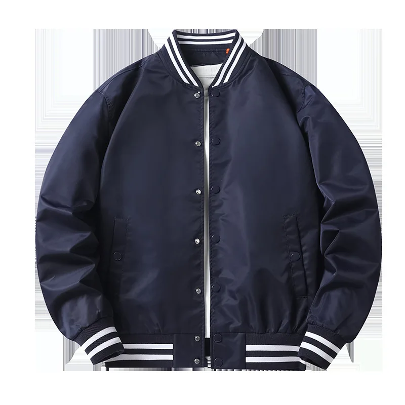 

Autumn Winter Man Bomber Jacket High Street Striped Round Neck Male Baseball Uniform Coat Single-breasted Oversize Men Outerwear