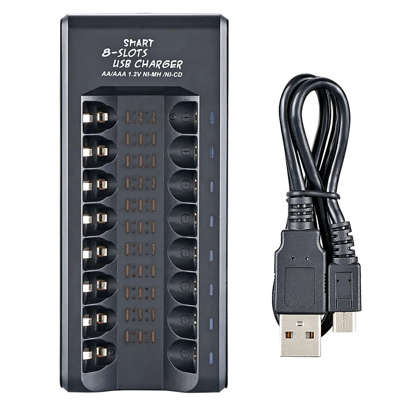 8 Slots Smart Electric USB Charger DC 5V 2A For 1.2V AA/AAA Ni-MH/Ni-Cd Rechargeable Battery LED Light Indicator