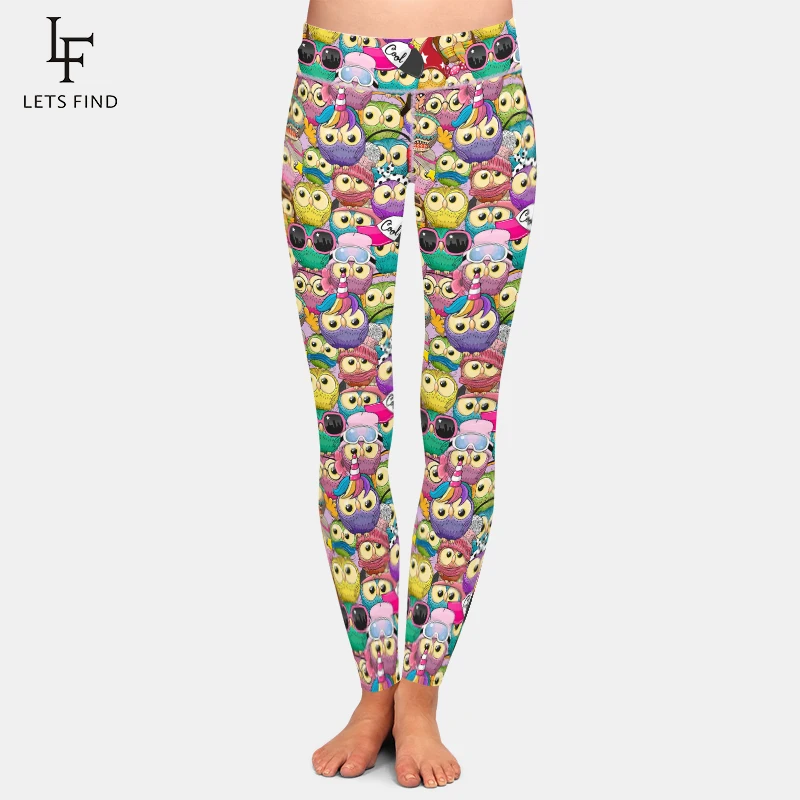 LETSFIND Fashion New Women High Waist Pants High Quaility Colorful Cute Cartoon Owls Print Fitness Sexy Slim Stretch Leggings