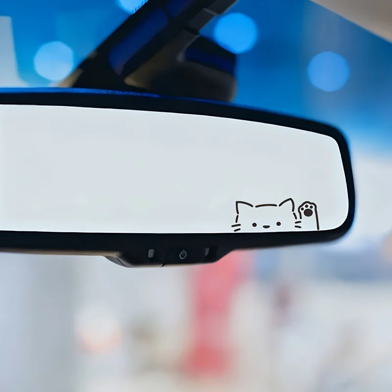 2pcs Cartoon Peeking Cat Car Mirror Sticker Styling Decal For Auto Rear Windshield Quarter Window, Fit Motorcycle Notebook Decor view 5