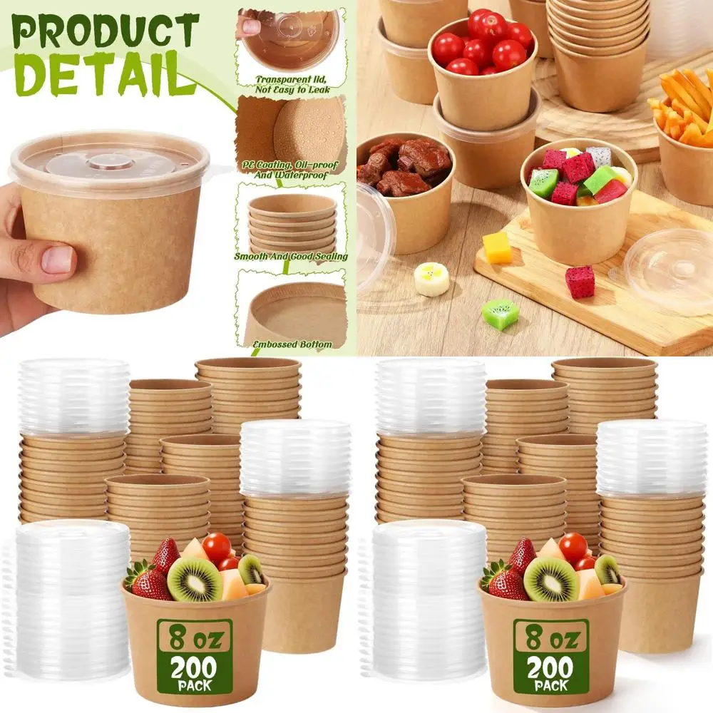 

8oz Disposable Kraft Paper Soup Containers with Vented Lids for Desserts, Ice Cream, and Takeout Food