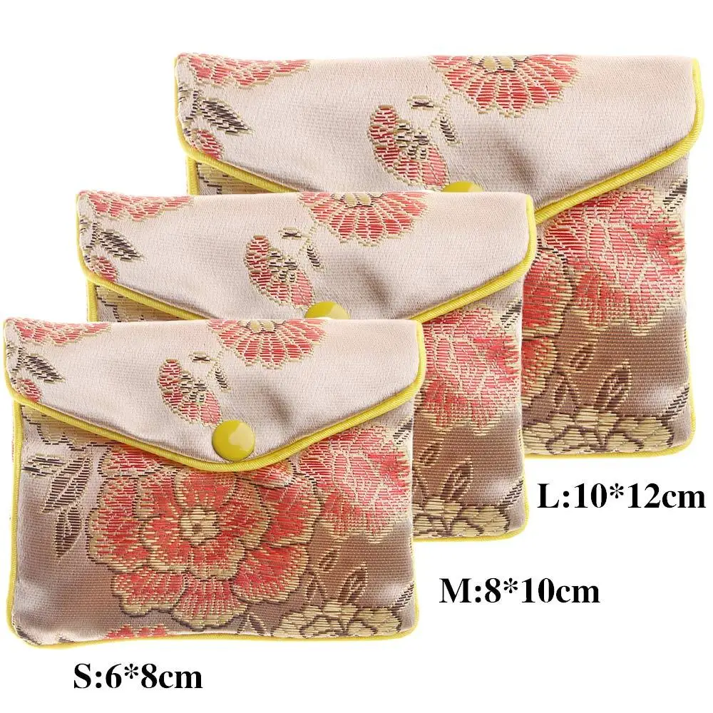Silk Embroidery Purse Container Handmade Zipper Buckle Floral Chinese Brocade Jewelery Bag Jewelery Storage Wallet Handbags