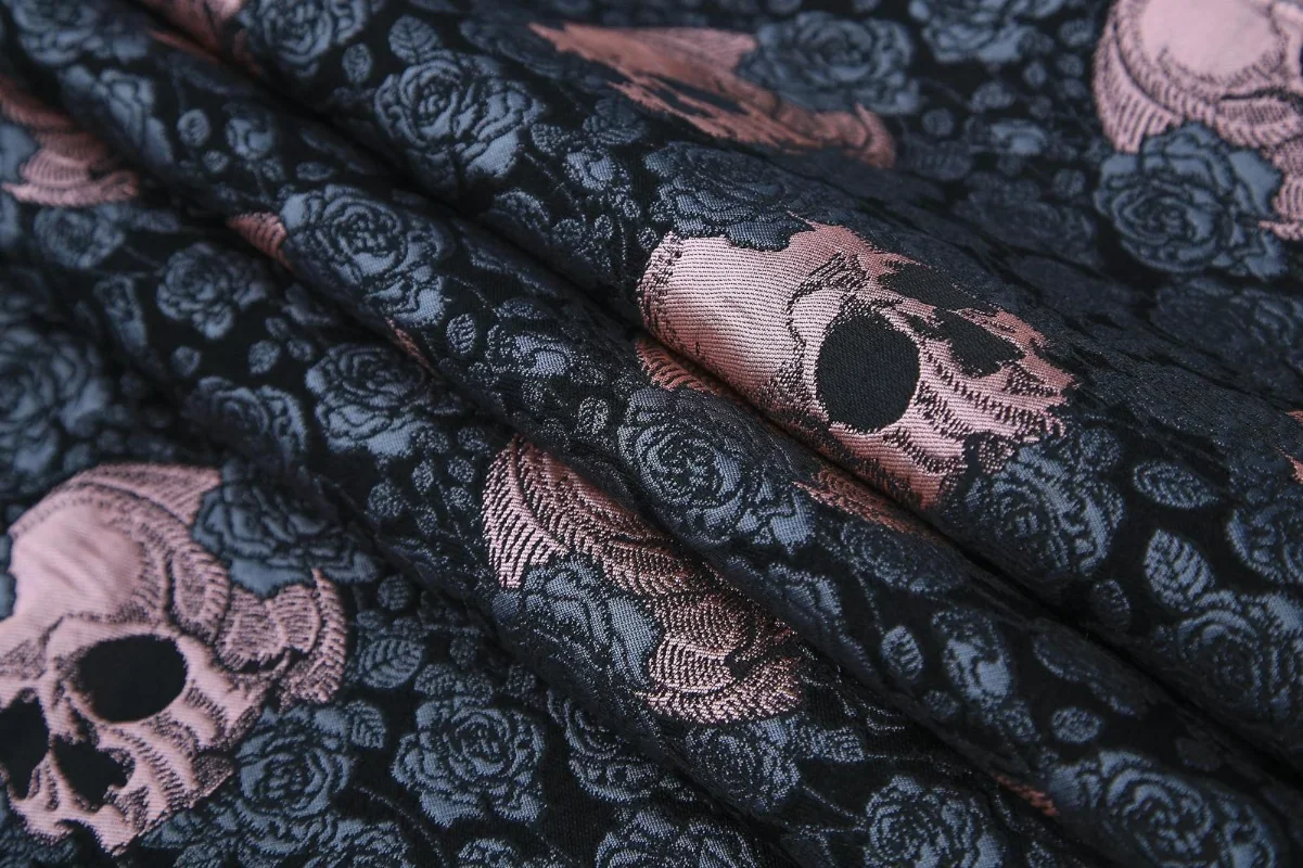 Embossed Jacquard Fabric with Skull Flow Design Sewing Material Cheongsam Dress Garment Fabric 145cm Sold By Meter