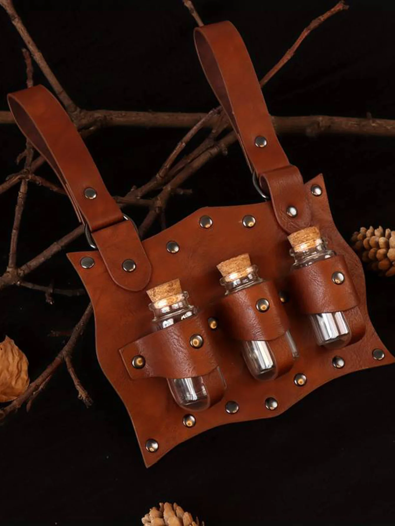 Medieval Waist Bag Renaissance Steam Glass Magic Bottle Set Retro Halloween Cosplay Wizard Witch Role-playing Costume Prop